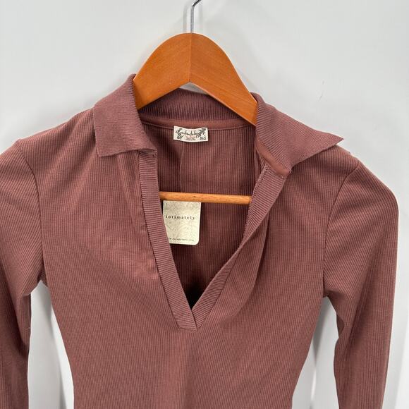 Free People NWT Do It Right Ribbed Collared Bodysuit in Hickory Brown // XS - Picture 4 of 8